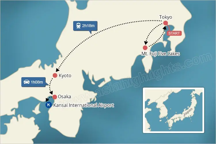 Mapa de tour de 15 días por Tailandia, Vietnam y Camboya