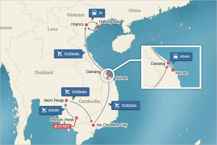 Cambodia and Vietnam Highlights tour map
